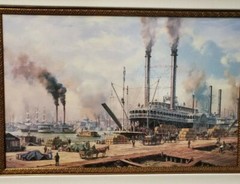 LARGE FRAMED OIL OR PRINT ON CANVAS RIVERBOAT SCENE „PACKET PACIFIC“