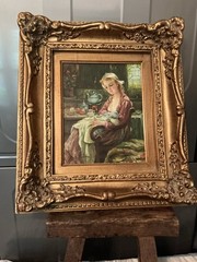 Vintage Oil Painting, Mother And Child In Gilt Wooden Frame, Signed FATIMA