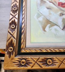 Lg 1950’s Clown Painting Oil on Canvas Wood Frame Signed Prince 27×23 (16×20)