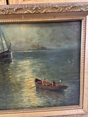Vtg Framed Nautical Landscape Oil Painting Signed A Nelke 24×20.5 (16×20 Canvas)