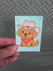 Aceo Original Watercolor Cowboy Dog Painting| #3 Of 3