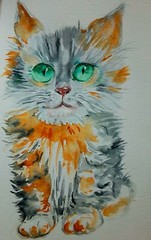 Original maine coon black gray orange kitty cat art painting,pet lover best gift