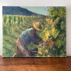 Early 2000’s Painting Grape Harvest Acrylic on Canvas by Berto 20 x 16