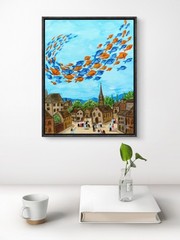 Original Surealistic Fish 11×14 Canvas Acrylic Painting Contemporary Wall Art