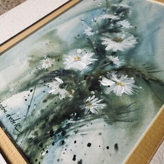 Sandra Dudek Original Painting Signed DAISIES Matted 8×10 Watercolor Acrylic VTG
