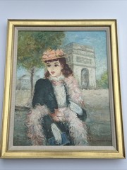 MID CENTURY PAINTING PORTRAIT PRETTY WOMAN WOMEN FEMALE MODEL LISTED FAMOUS 20”