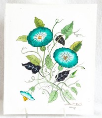 Watercolor Painting Amateur Blue Flowers Vines Leaves Signed 8 5/8″ X 10 5/8″