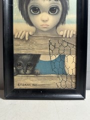 Walter Keane Watching 1962 Framed Signed Portrait Painting Child Dog Canvas 6×12
