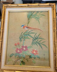 Vintage Chinoiserie Bird & Flowers Painting 19.75in X 15.75in