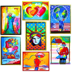7Pcs PETER MAX Liberties Heart signed Pop Art Cads Set Acrylic Hand Painting NEW