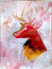 TITA PAINTZ Colorful Deer Abstract Portrait Original Painting 9×12 Wall Art
