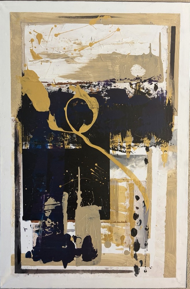Art by Ree 24×36 Navy Gold Black Abstract Painting Designer Modern Large