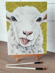 Sheep Painting Farmhouse Original Art Lamb Artwork 12 by 9 Farm Animal.