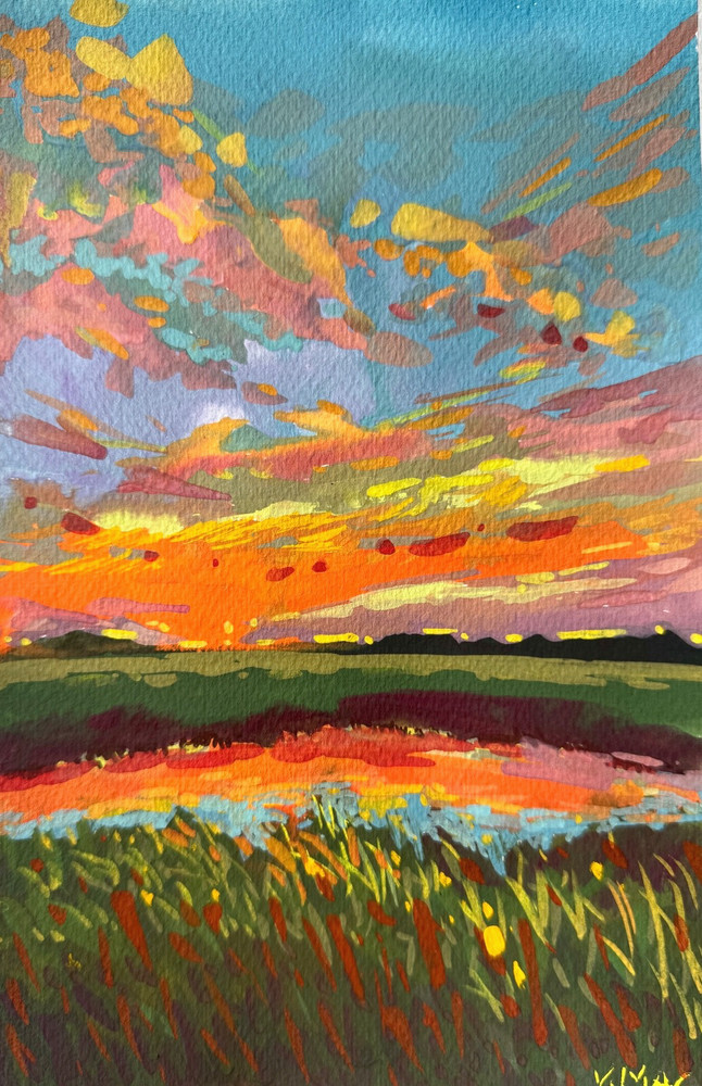 Abstract Sunset Landscape Painting Original Impressionist Collectible Signed Art