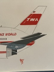 Vintage TWA Trans World Airlines 767 by Hurley Signed & Matted 1993 Art Print