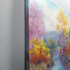 Autumn River Landscape Oil Painting Original Nature Wall Art Canvas Decor 10×10