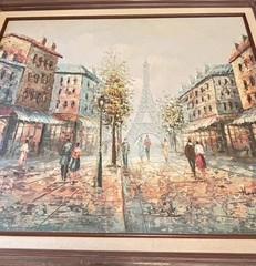 Vintage Henri Rogers Paris Parisian Street Eiffel Tower Oil Painting Signed
