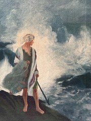 Antique Beach Painting Coastal Fisherman Portrait Art Deco Impressionism 1910’s