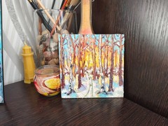Original Oil Painting Landscape Original Art Winter Forest Sunset Artwork 6x6in