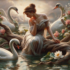 Hand Painted, swans, children, ladies, horses, animals, flowers, fairy, angels
