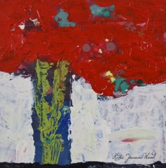 Red Abstract Flower Painting 4×4 Original Floral Wall Art Mini