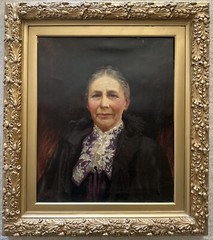 Antique Frederick D. Bates signed oil portrait Old Lady Orig carved frame 1901