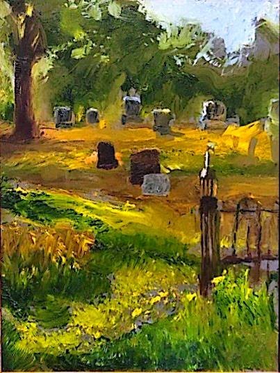 A Cemetery Walk Original Framed Oil Painting Landscape Signed 12×16