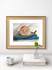Garden Snail Whimsical Original Impressionist Watercolor 5×7 Signed