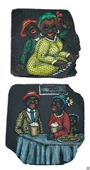 2 Vtg Hand Painted Roof Slate Art New Orleans signed Otela N.O.L.A.