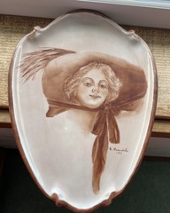 Antique Hand Painted Portrait Young Woman Hat Oval Porcelain 1877 Earline H