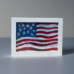 Original Gouache Painting US Flag on Watercolor Paper 6×8 Framed!