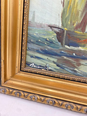 Antique oil painting signed Morris Mid-1900’s gilded wood frame