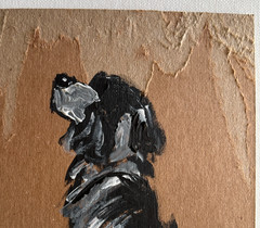 Dog Painting Black & White Naive Outsider Animal Art gritty cardboard upcycle