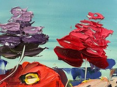 Maya Green „Close Up Poppies“ Hand Signed Original Oil Custom Framed Art