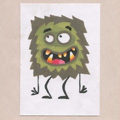 original painting ACEO art card acrylic surreal fuzzy pop Monster 2 Tim Olly