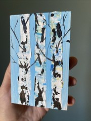 Birch Tree,trees ,flowers Original Acrylic Painting On Wood Block ,