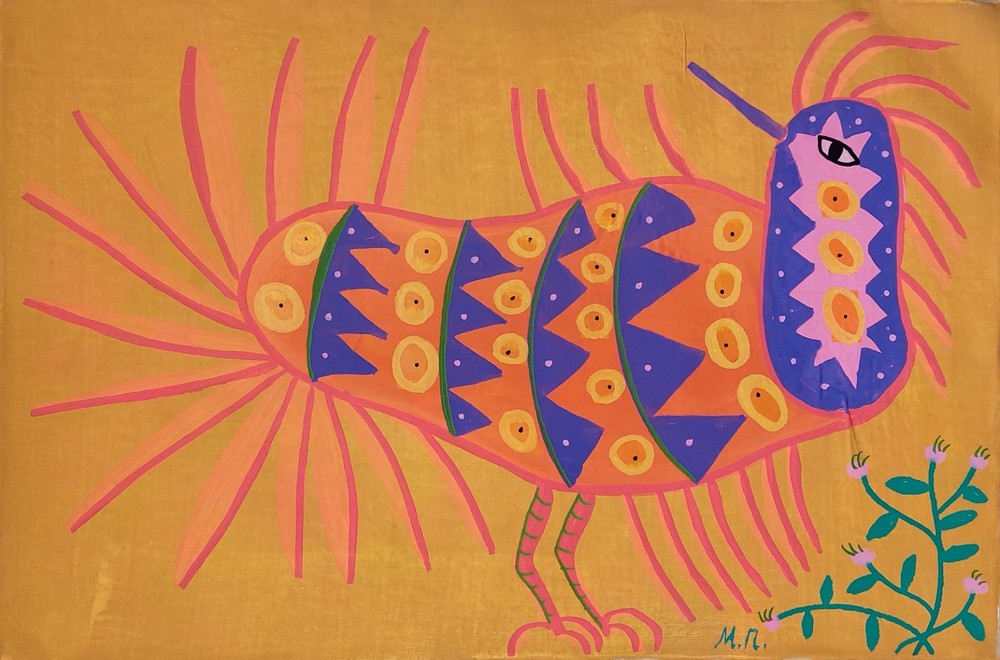 Maria Prymachenko Signed Ukrainian Folk Art Painting on Canvas – Rare Artwork