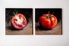 Tomato 6″ by S.Lee Mark – Still life Original oil painting Fruit Home Décor art