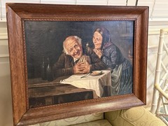 Original 19th c. Italian Zampighi Style Elderly Couple in Kitchen – G. De Luise