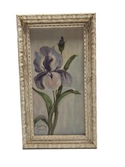 Vintage Small Signed Floral Blooming Purple Iris Framed Painting 1973