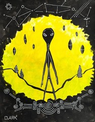 Original Abstract Alien Silhouette – 14×11″ Acrylic Painting / Mixed Media Paper