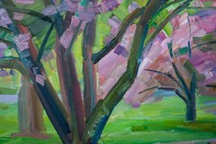 Original Cherry Blossom Landscape – Oil Painting by Nikolay Budylin, 2024