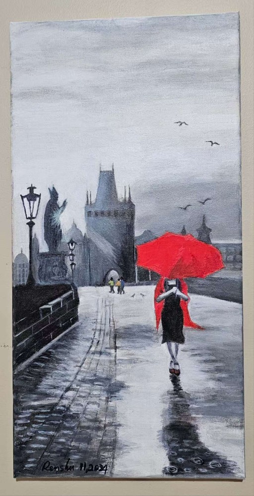 acrylic paintings on canvas hand painted „Charles Bridge Prague“ 10“x20“