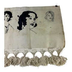 VTG WWII Pinup Girl Art on Canvas Tapestry Wallhanger c. 1940’s Glamour Fashion