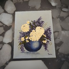 Vntg 1950’s Floral Hydrangea Painting Original Floral Still Life Vase 8” X 10”