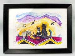 Katie Sabry Cats Having Tea Painting 1 of 1 Original Art Decor Watercolor 13×10