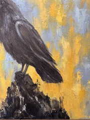 Raven Original Oil Painting Black Crow painting Crow Wall Art Bird Impasto Art