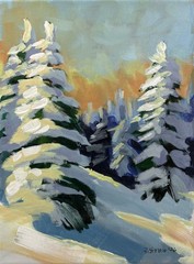 Original Winter Landscape Painting – Snowy Pine Trees Acrylic Art 9×12