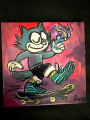 Original Art Painting Felix Vintage Comic 10×10 Neoexpressionist Cartoon Cat