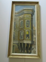 LARGE OIL PAINTING KITTY CAT KITTINGER URBAN SAN FRANCSICO REGIONALISM HISTORIC